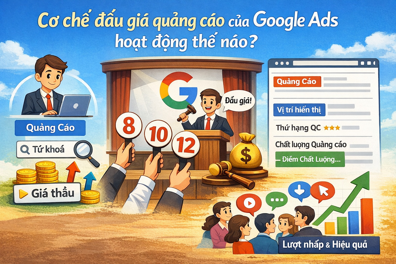 Cơ chế đấu gi&aacute; quảng c&aacute;o của Google Ads hoạt động thế n&agrave;o