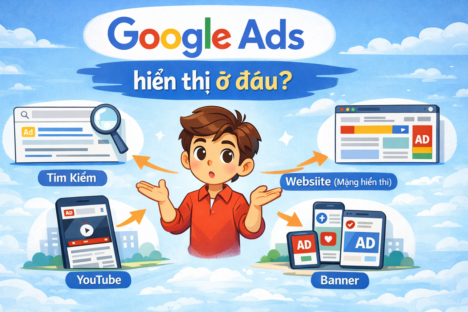 Google Ads hiển thị ở đâu và bằng các hình thức nào?